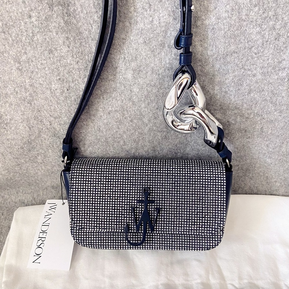 NWT JW Anderson Chain Link Anchor Baguette Bag All-over Crystal Studded Indigo